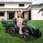 Otroški traktor na baterijo 12V z prikolico zelena